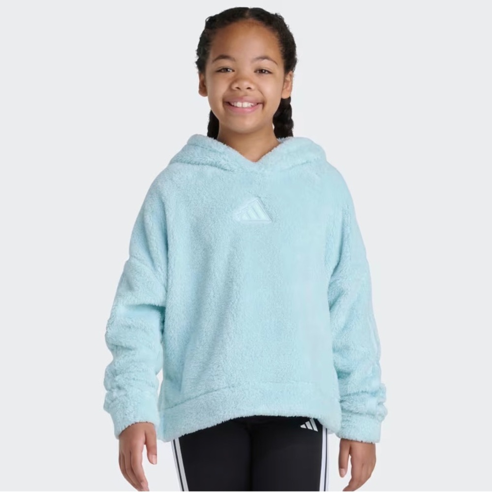 adidas Girls' Plush Light Blue Hooded Pullover nwt M(10-12)